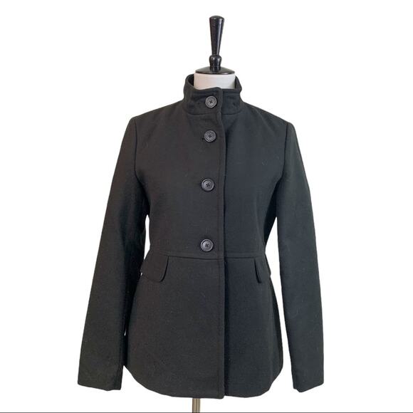 Old Navy Black High Neck Peplum Pea Coat Winter Jacket Women's Size Small - Picture 2 of 12